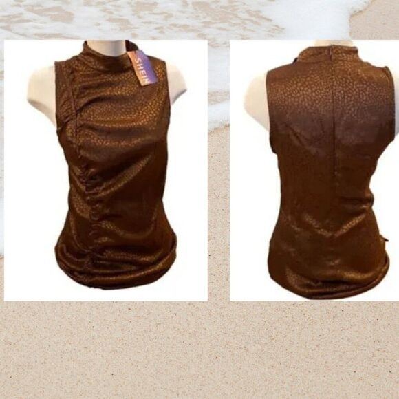 SHEIN Women’s Brown Ruched  Sleeveless Midi Dress (Size Large) NWT - Picture 1 of 12